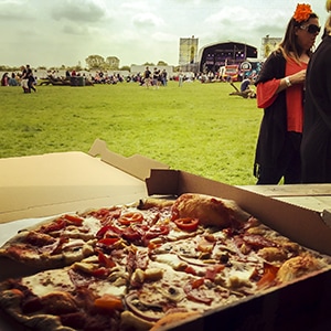 Pizza at a music festival